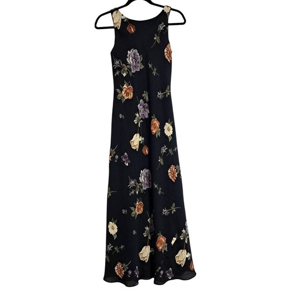 Alyn Paige Dresses & Skirts - 90s Alyn Paige Dress Black Floral Sleeveless Maxi Made In USA